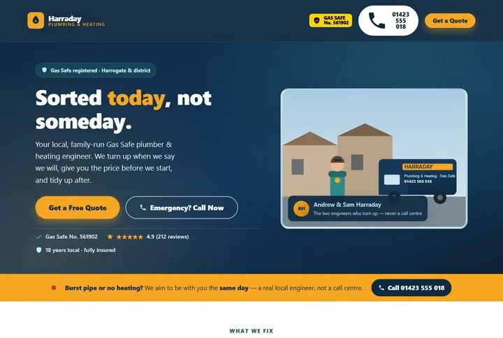 Harraday Plumbing & Heating — site web créé par FutureSite (démo)