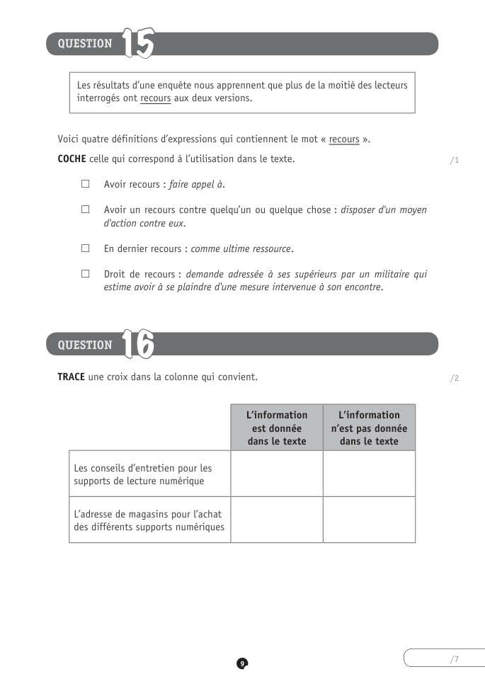 Exercice du questionnaire CEB 2022, page 141