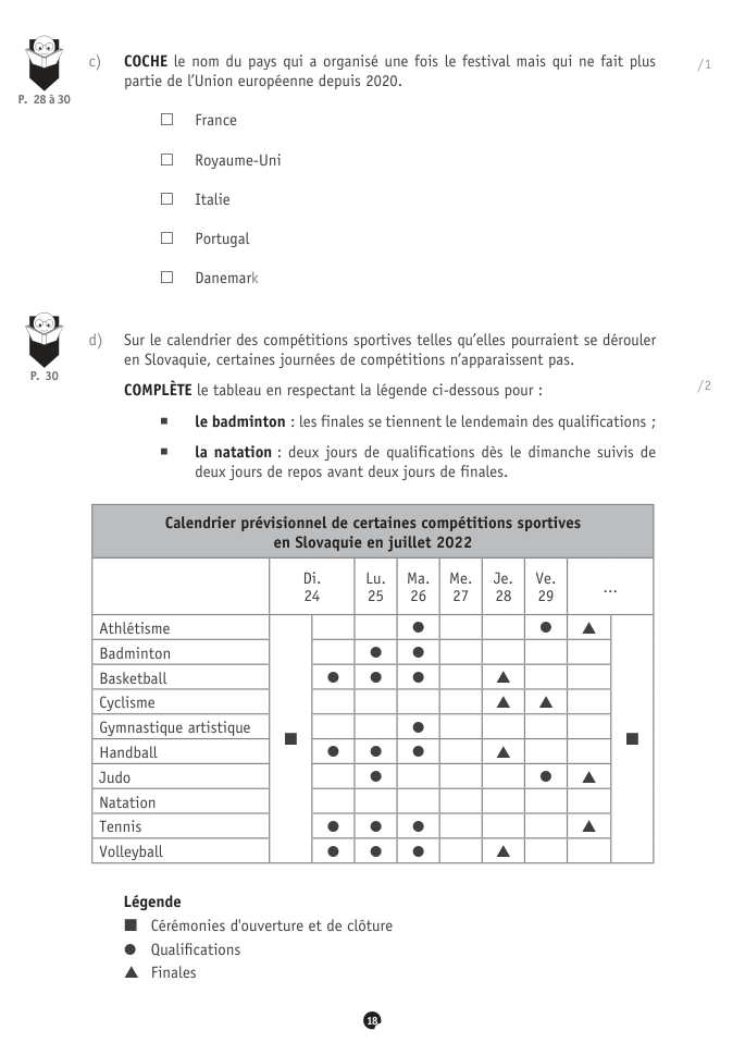 Exercice du questionnaire CEB 2022, page 18